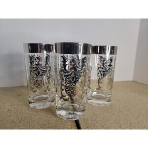 Vintage Clear Crestwood Platinum Highball Glasses Set Of 3 MCM Barware Drinkware